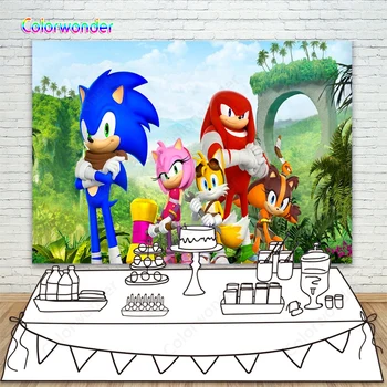 

Japanese Cartoon Sonic Game Backdrops for Baby Shower Kids Happy Birthday Party Decorations Cake Table Wall Banner Backgrounds