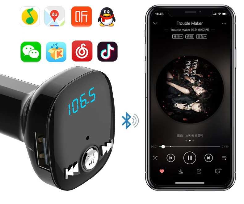 Маленький Автомобильный MP3-плеер Bluetooth приемник hands-free Телефон fm-передатчик прикуриватель двойной USB Автомобильное зарядное устройство автозапчасти XC-106