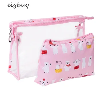 

Cartoon Transparent PVC Waterproof Cosmetic Bag Two Piece Set of Portable Large Capacity Travel Suit Toiletries Cosmetic Bag