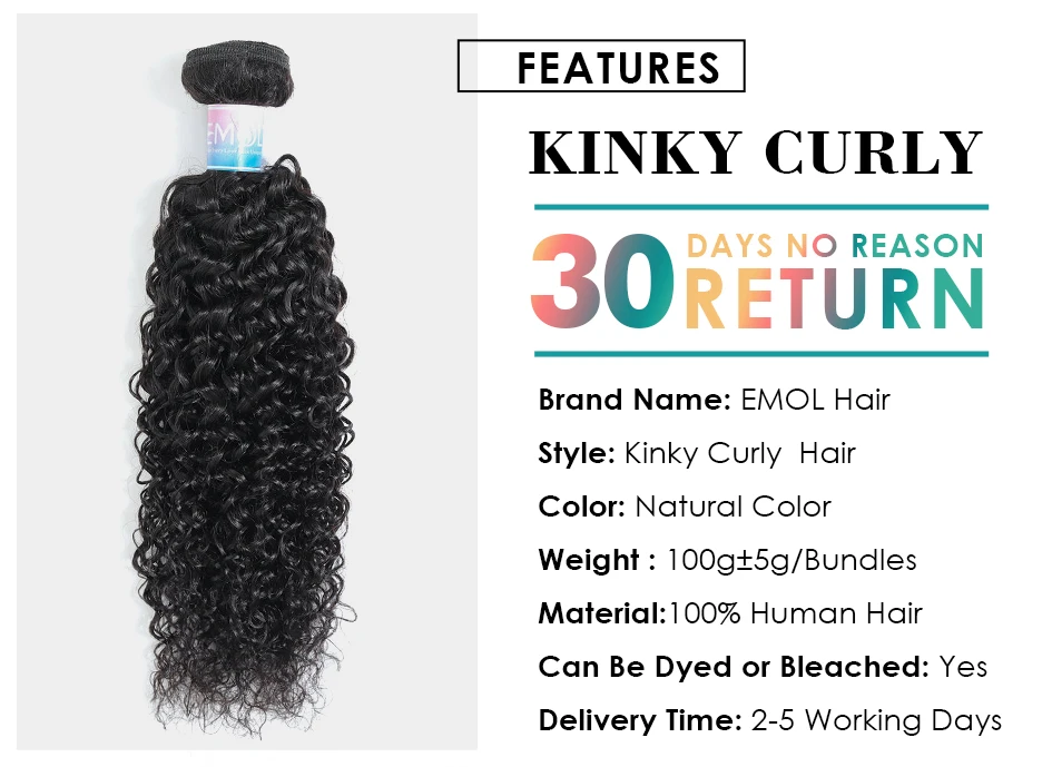 EMOL Malaysian Kinky Curly Hair Bundles 100% Human Hair Weave 3/4 Bundles Natural Black Curly Human Hair Extensions 8-28 Inch