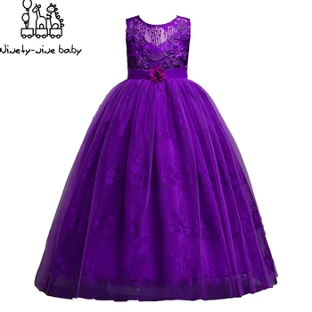 

New Princess Long Dress Kids Flower Bridesmaid Dress For Girls Vintage Children Dresses For Wedding Party Formal Ball Gown 3-13Y