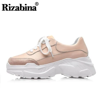 

RIZABINA Real Leather Comfort Sneakers Shoes Women Platform Thick Sole Casual Shoes Classic Vulcanized Shoes Size 34-39