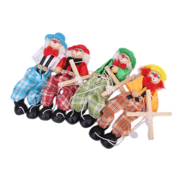 2X Random 1PC Wooden Clown Marionette Puppet For Kids Funny Joy Play Toy