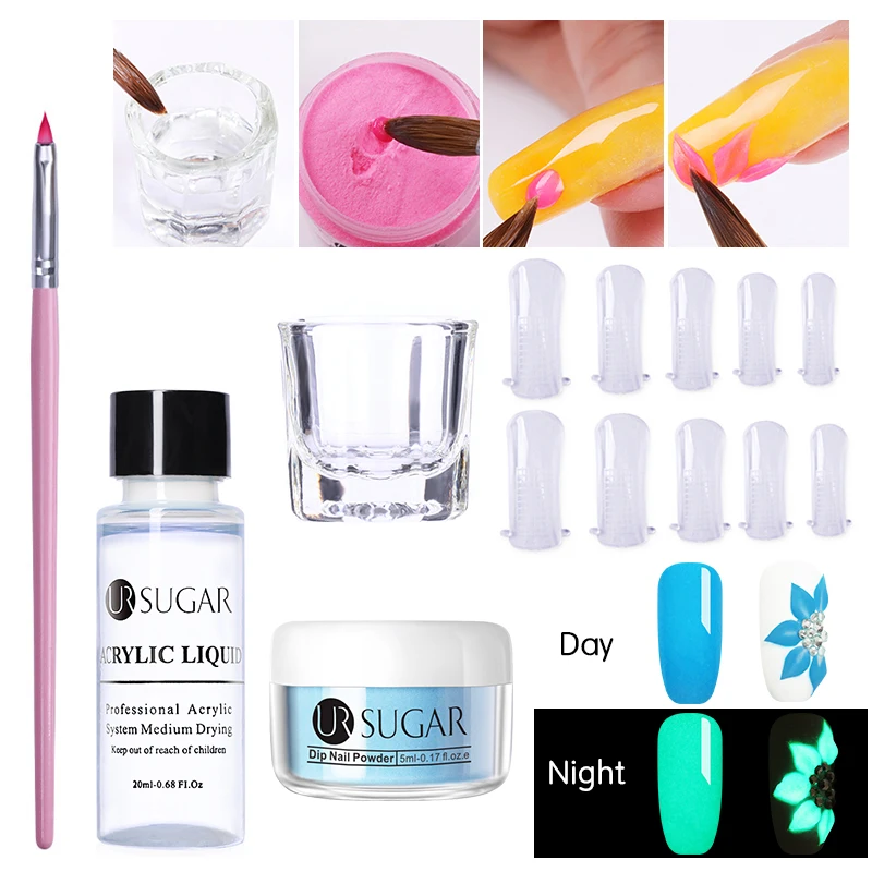 UR SUGAR, 5 мл, светящийся набор порошка для ногтей, для вырезания, удлинение французских ногтей, полимерный порошок, градиент, растут в темноте, украшение - Цвет: Carving Set 8