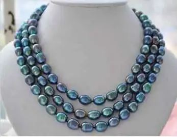 New 1016+stunning 8-9mm tahitian peacock green baroque pearl necklace 50"
