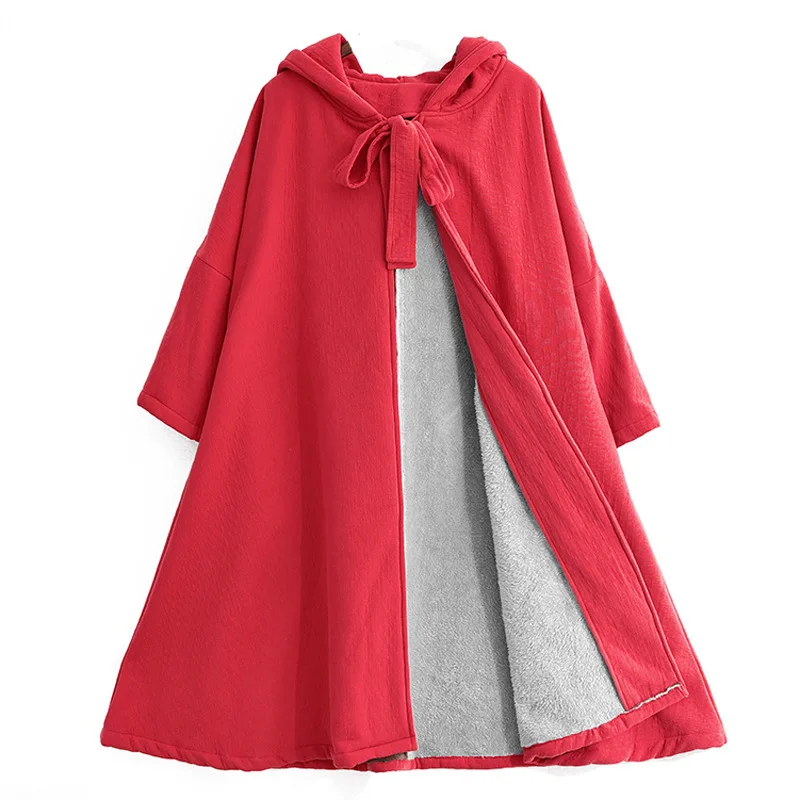 

Photo Shoot Improved Chinese Clothing Coat Embroidered Handmade DIY Women's Warm plus Velvet Cardigan Loose-Fit Hooded Overcoat
