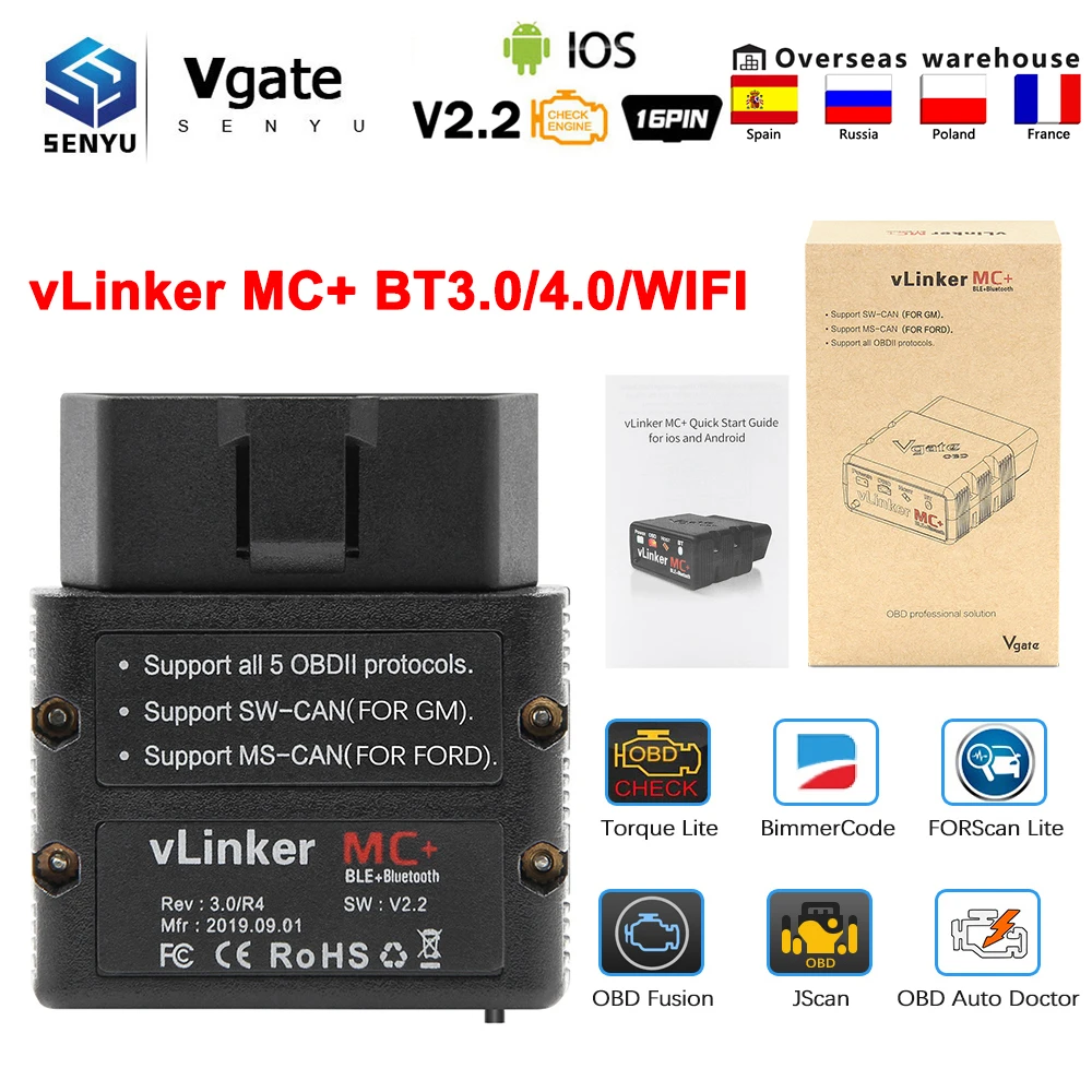 Vgate vLinker MC+ ELM327 for BimmerCode FORScan OBD 2 OBD2 Scanner WIFI Bluetooth-Compatible for IOS PK OBDLINK ELM 327 V 1 5 high quality auto inspection equipment