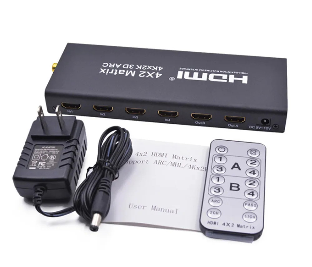 HDMI матрица 4X2 HDMI 4 в 2 выход 4K 2K HDMI 4*2 Коммутатор HDMI 1.4b
