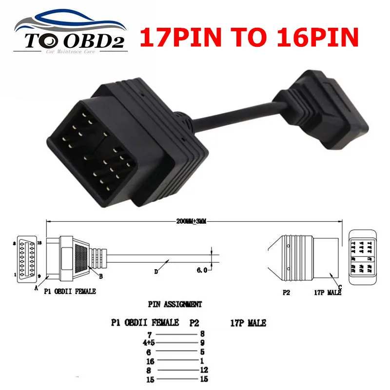 Высококачественный Диагностический кабель для Тойота 17 PIN-OBDII OBD2 адаптер для Тойота 17pin-16pin Женский удлинитель OBDII