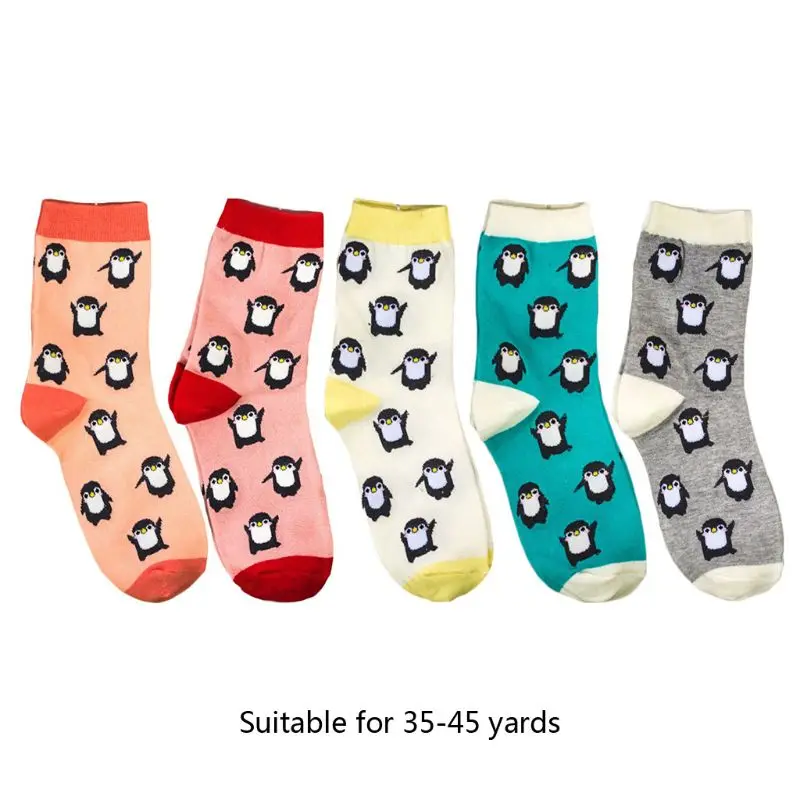 THINKTHENDO, 5 пар, милые женские гольфы с рисунком пингвина из мультфильма, хлопковые чулки, подарки