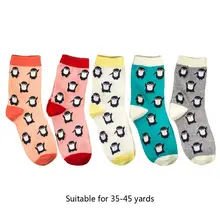 THINKTHENDO, 5 пар, милые женские гольфы с рисунком пингвина из мультфильма, хлопковые чулки, подарки