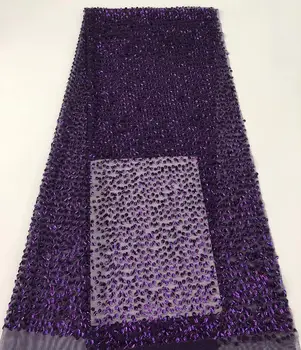 

Cheap purple Sequin embroidered French lace fabric, high quality French Tulle Sequin lace fabric FR121