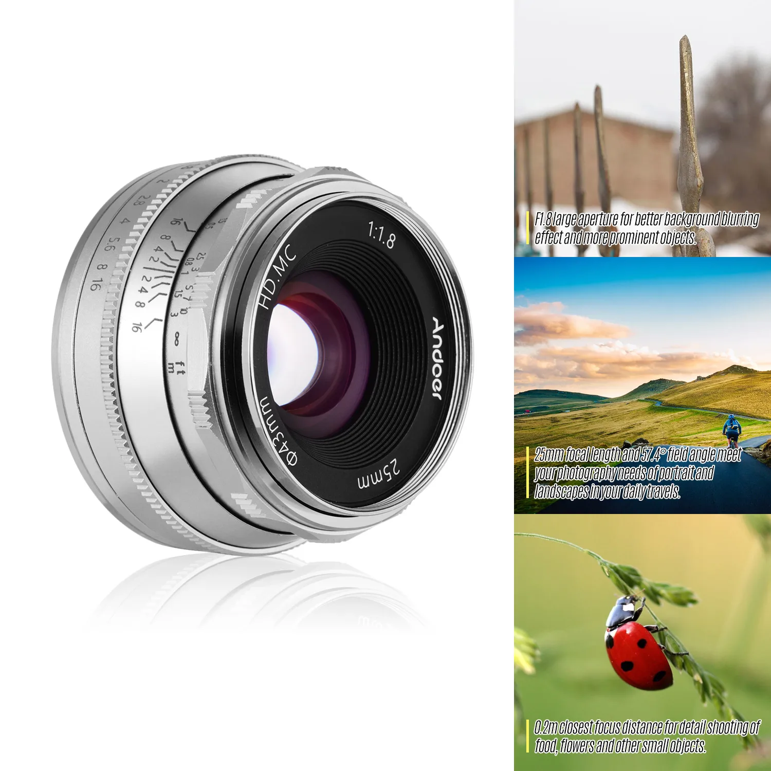 Andoer 25 мм F1.8 ручная фокусировка объектив большая апертура беззеркальная камера объектив E-Mount объектив для sony APS-C рамка ILDC камера s