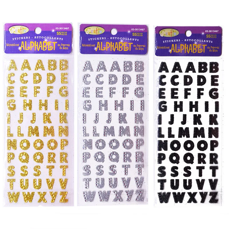 3Pcs/Lot Glitter Crystals Alphabet Letter Stickers DIY Handmade Scrapbooking Sticker Self Adhesive A-Z English Words Sticker
