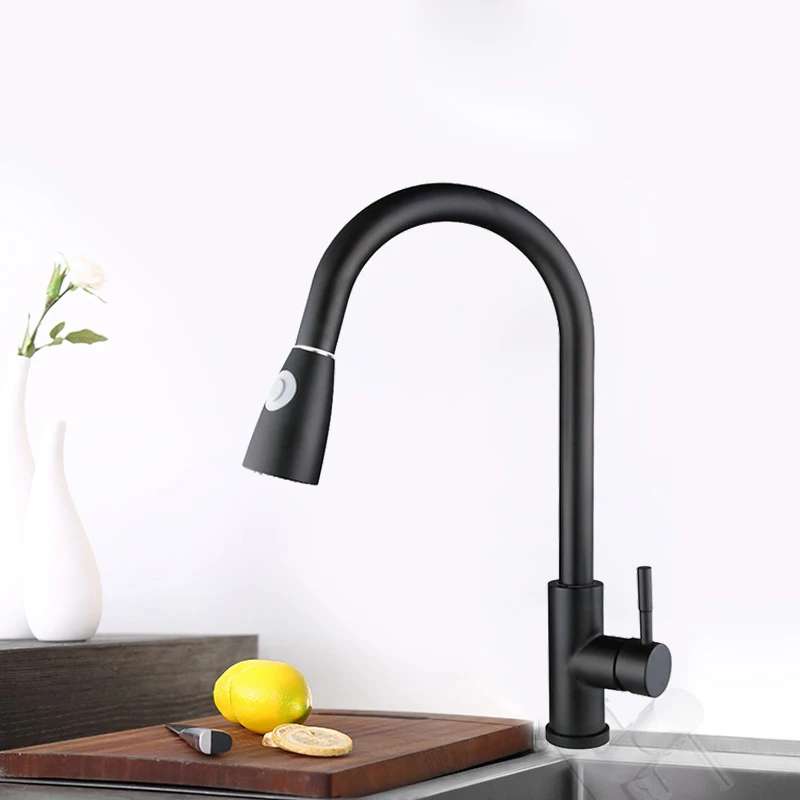 Black faucet Onyzpily хром Никель вытащить Кухня кран с 2-way опрыскиватель 360 Вращение одной ручкой, смеситель для раковины кран на склад в Россию - Цвет: Black faucet
