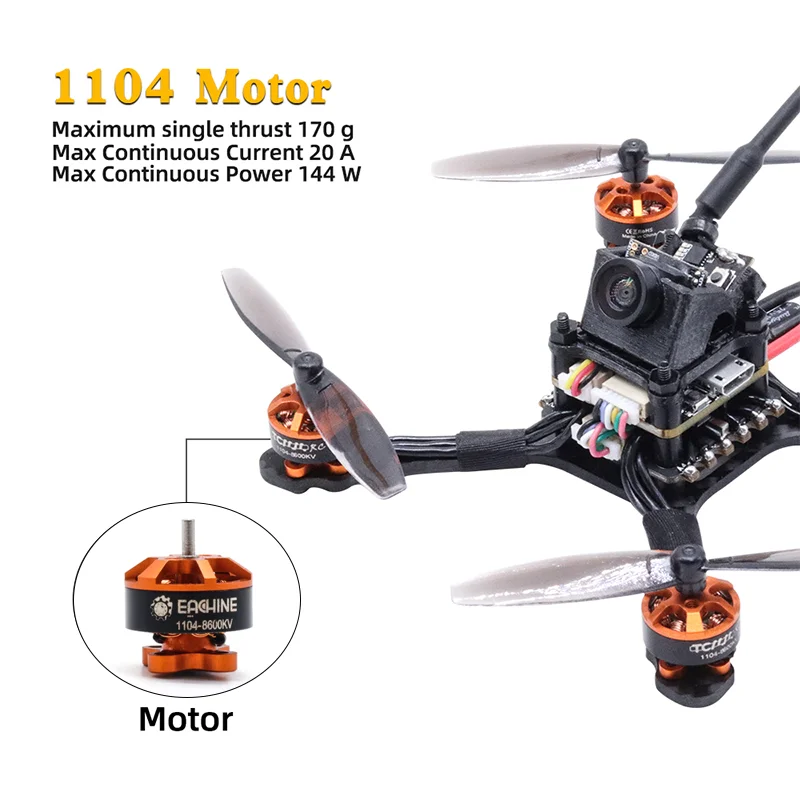 TCMMRC Racing Bee, 1104 Motor Maximum single thrust 170 g Max Continuous Current 20 A Max Continuous Power 