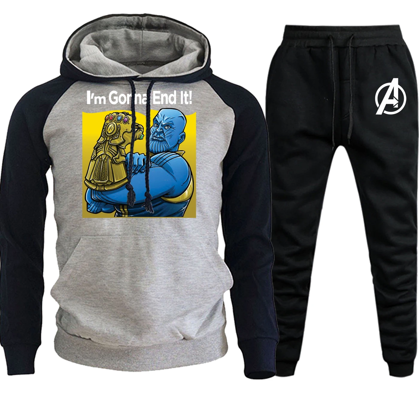 Thanos, забавные штаны, реглан, худи, толстовки Avngers, Осень-зима, костюм, мужской, Повседневный, флис, с капюшоном+ штаны, комплект из 2 предметов - Цвет: dark blue gray6