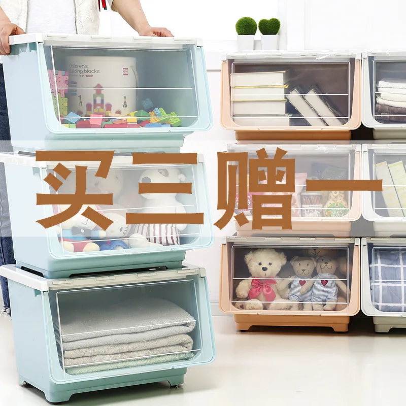 

Transparent Flip Box Baby Side Plastic Storage Box Kitchen Storage Box Open Front Snacks Toy Storage Box