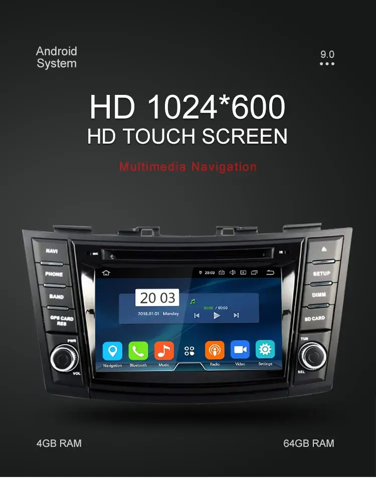 Excellent Besina Android 9.0 Car DVD Player For SUZUKI SWIFT 2011 2012 2013-2015 Multimedia GPS Navigation WIFI 2 Din Car Radio 64G Stereo 1