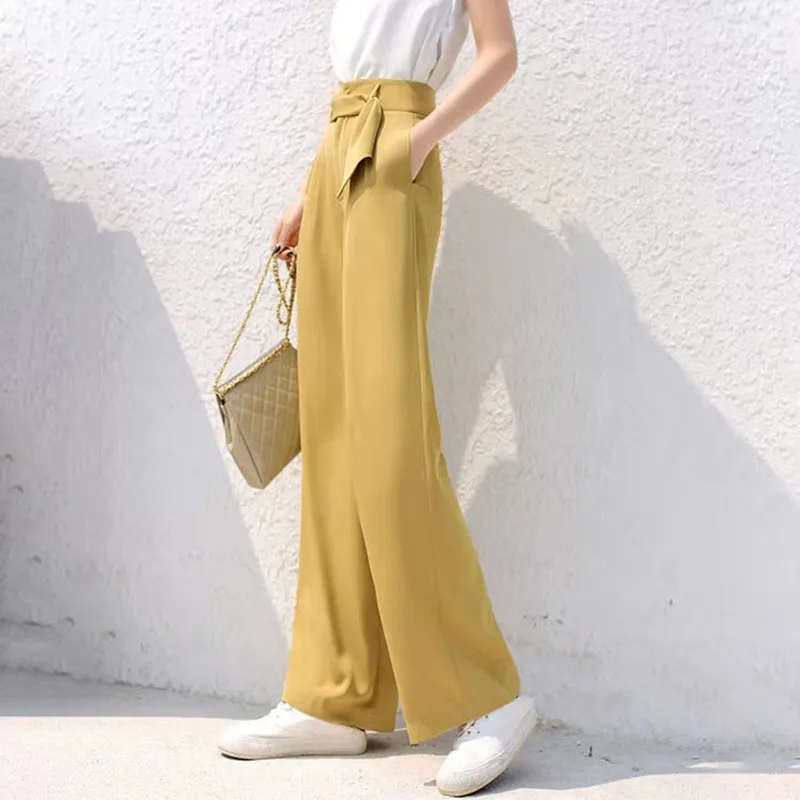 

2021 New Arrival Summer Korean Style Women Loose Casual Zipper Fly Wide Leg Pants All-matched High Waist Long Pants W133