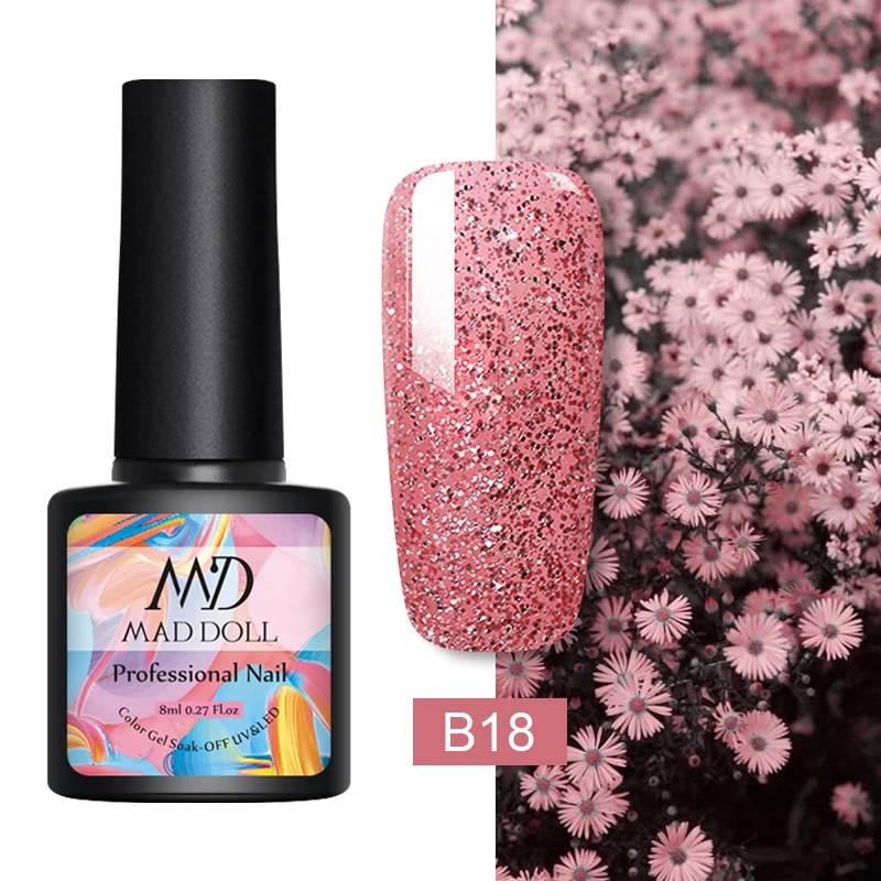 B18 MAD DOLL 8 мл Гель-лак UV Vernis полуперманентный праймер верхнее покрытие 7 мл полигель-лак для ногтей маникюрный гель лак для ногтей - Цвет: B18