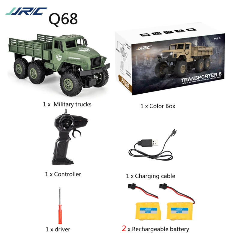 JJRC/Q68 Q69 6WD 1/18 RC Автомобиль 2,4G внедорожный военный грузовик с дистанционным управлением 10 км/ч RC Гусеничный альпинистский автомобиль игрушка RTR - Цвет: Q68 GR-2 batteries