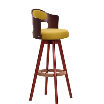 

Solid Wood Nordic Bar Chair, High Foot Bar Stool, Front Desk, Swivel Bar Chair, Back Chair, Modern And Simple Household