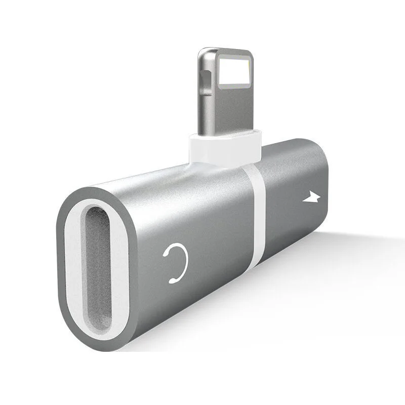 Для iPhone X XR 7 8 Plus аудио зарядка двойной адаптер сплиттер кабель для Lightning Jack для наушников AUX преобразователь кабельного разъема - Цвет: Серебристый