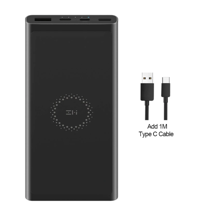 ZMI 10000 мАч беспроводной внешний аккумулятор для MFi для Apple для зарядки Lightning двойной USB-C 18 Вт макс 10 Вт макс Qi Сертифицированный - Цвет: add Type C cable