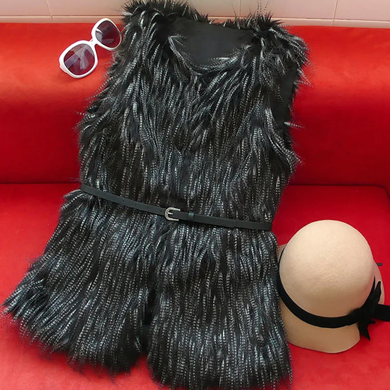 Chaleco de piel sintética a la moda para mujer, abrigos sin mangas, chaquetas de piel delgadas, abrigo de lana para mujer, prendas de vestir gruesas cálidas