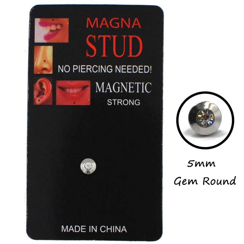 5mm Gem Round 1 шт. смешанные стили без проколов магнит Ушная губная серьга кольцо-гвоздик в нос ювелирные изделия магнитный Туннель Вилки Серьги Поддельный пирсинг ювелирные изделия - Окраска металла: 5mm Gem Round