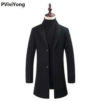 

PViviYong 2019 new arrival high quality wool trench coat men,men's slim wool turn-down collar long jackets men plus-size M-4XL 8808