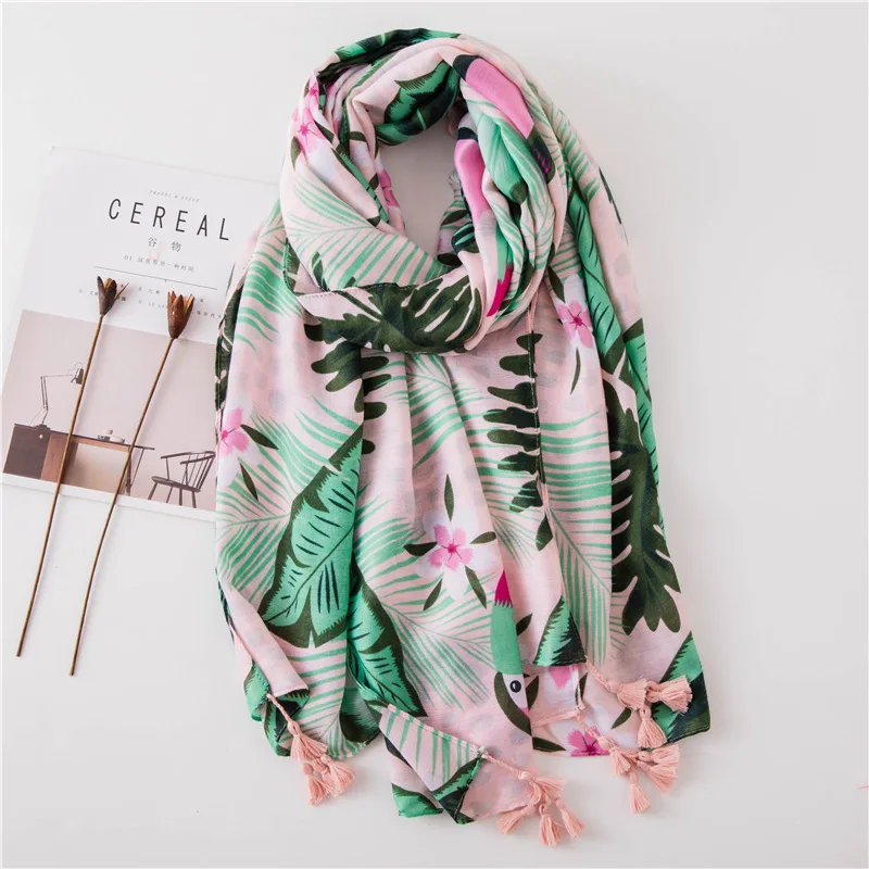 Свежий и элегантный хлопок и лен Авторский шарф попугай Печать кисточкой большой шелковый шарф кондиционер шаль двойного назначения женский