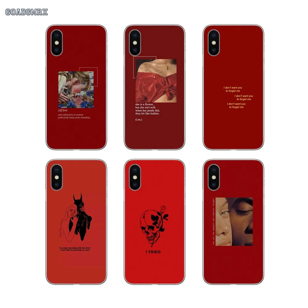 Red Doodles Aesthetics Quotes Soft Transparent Shell Covers For Iphone 11 X Xr Xs Pro Max 4 4s 5 5s Se 5c 6 6s 7 8 Plus Half Wrapped Cases Aliexpress