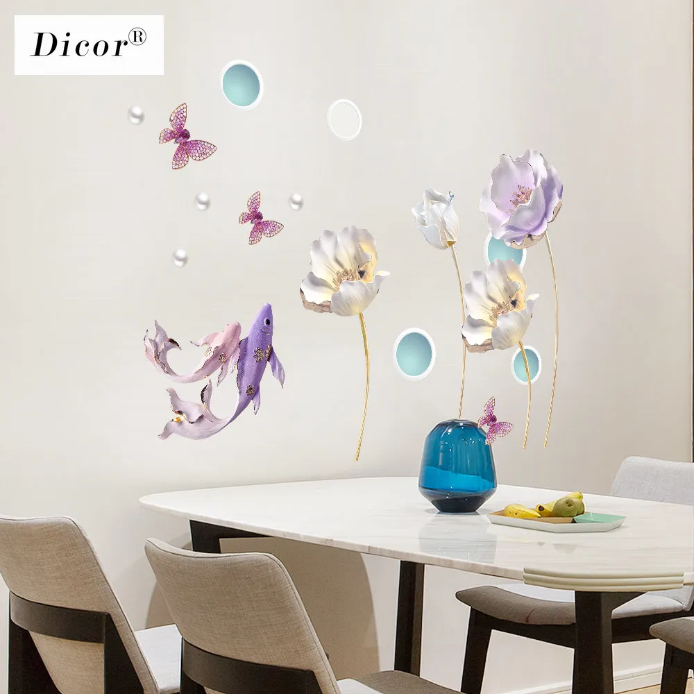 DICOR, китайский стиль, цветок, 3D обои, наклейки на стену, для гостиной, спальни, домашнего декора, виниловые, съемные, настенные наклейки