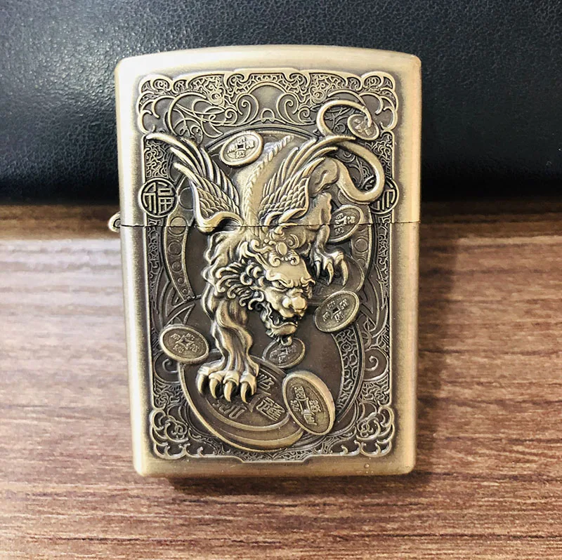 Креативная бронзовая керосиновая Зажигалка рельефы Зажигалка Constantine/flower/horse/eagle/skull - Цвет: dragon2