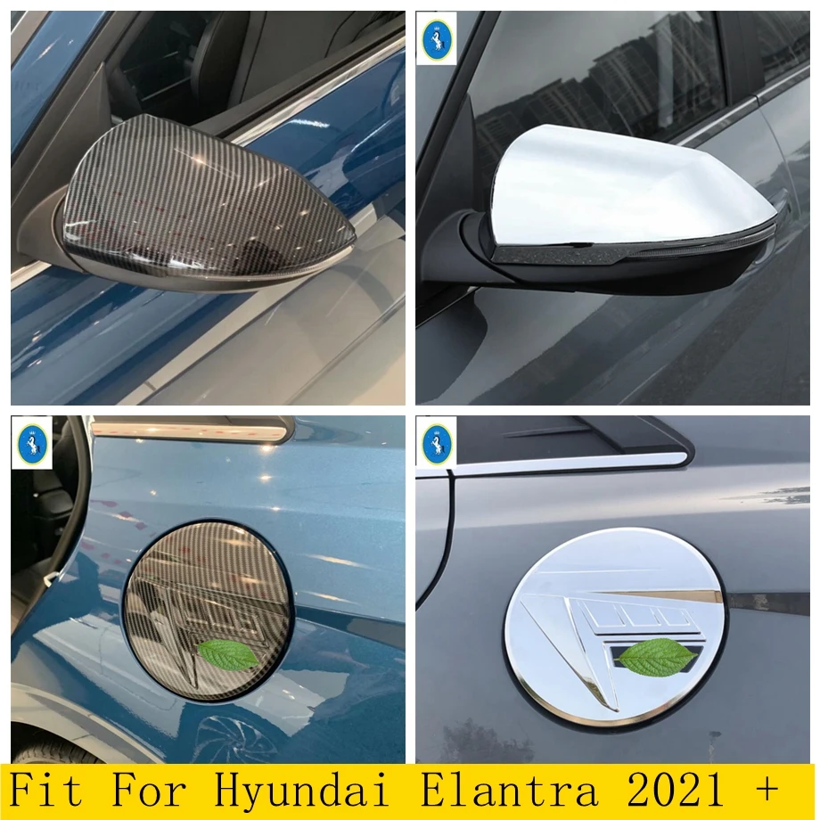 

Door Rearview Mirror Protector Shell / Oil Gas Tank Cover Trim Accessories For Hyundai Elantra 2021 2022 Chrome / Carbon Fiber
