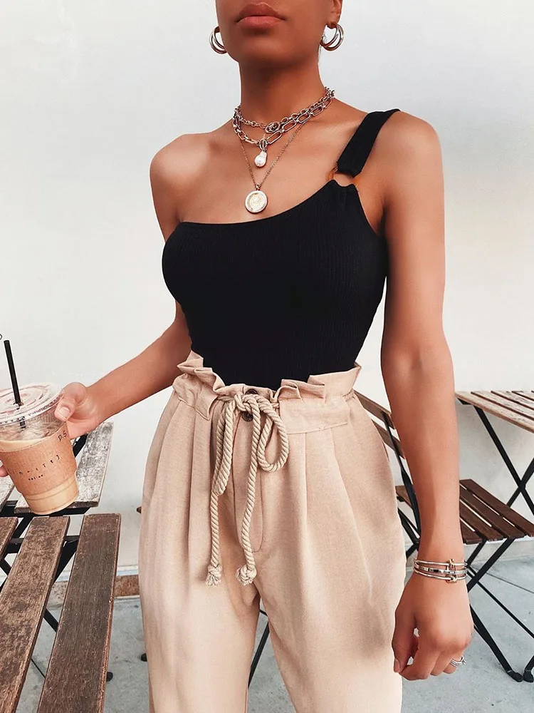 2020 New Sexy One Shoulder Bikini White Black Full Back Women Swimwear One-Piece Swimsuit Female Bather Bathing Suit Swim Lady