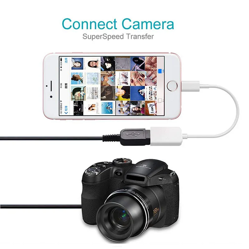 OTG адаптер для lightning-USB адаптер для iPhone 7 8 X Комплект для подключения камеры конвертер для iPad iOS 12 13 подключение миди пианино