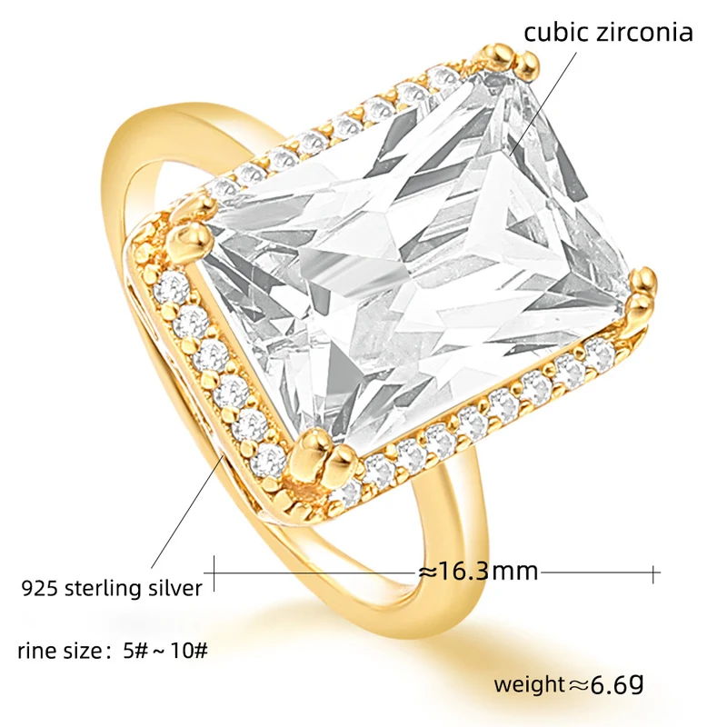 S925 Sterling Silver Ring for women lady Big AAA Zircon rings Top quality Gold color wedding engagement birthday party gift