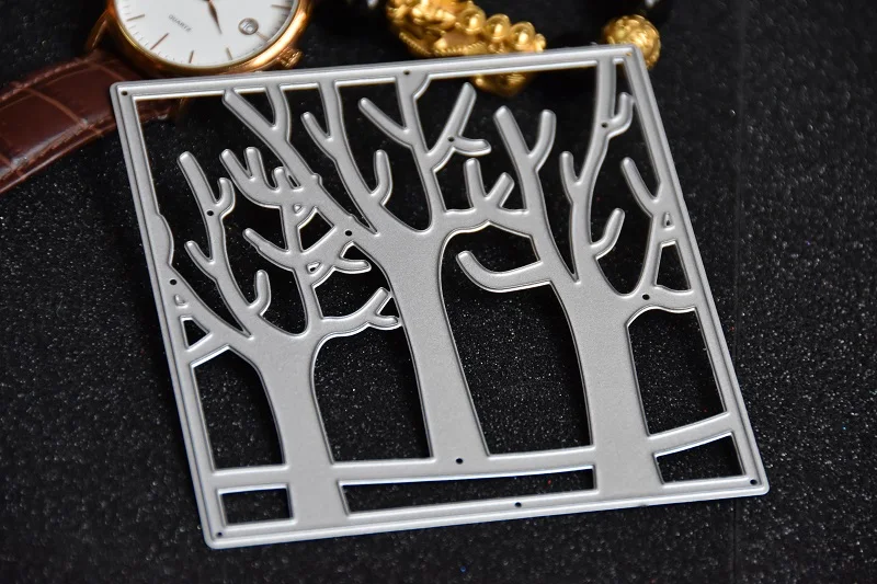 10.1x10.1cm Металлические Вырубные штампы Снеговик и дерево кружевная рамка фон ремесло штампы для изготовления карт Скрапбукинг крафт бумага для тиснения карт DIY - Цвет: 10.1x10.1cm