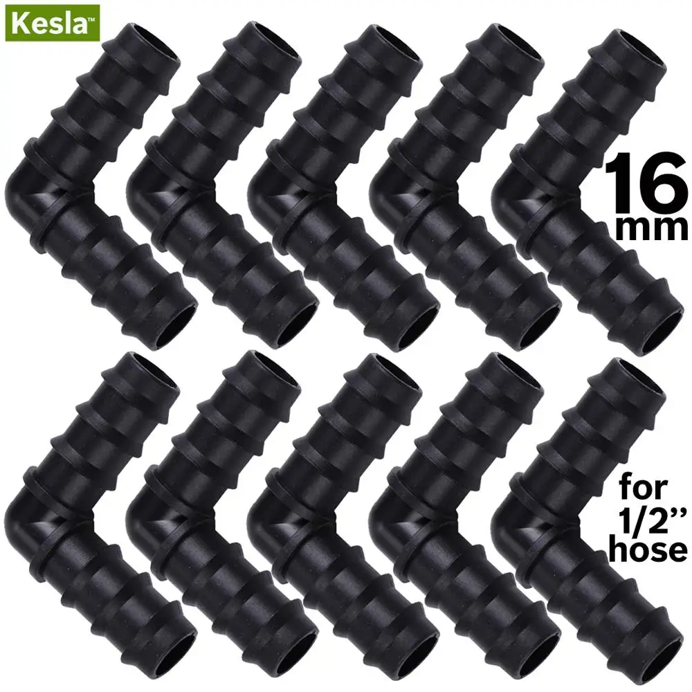 

KESLA 10PCS 16mm Barbed Elbow 90 degree Connector for Micro Irrigation 1/2'' PE Pipe Tubing Hose Drip Fitting Garden Watering