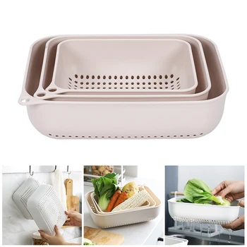 

3pcs/set Kitchen Strainers And Colanders Plastic Vegetable Food Strainer Pasta Multifunction Kitchen Drain Basin Cleaning Cadd