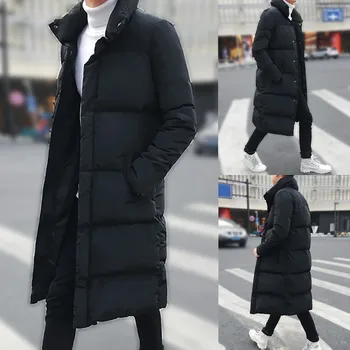 

Men's Winter Mid-length Pure Color Thickened Hoodie Cotton-padded Jacket Coat Dropshipping Winter 2020 Fashion Work clothes