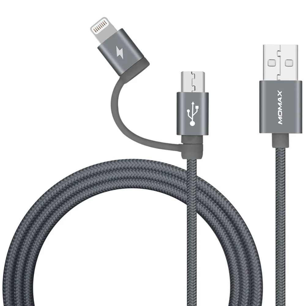 MOMAX DL15 USB A к Micro Lightning к Micro usb кабель для передачи данных mini USB кабель ios MIF Сертификация Плетеный прочный кабель для передачи данных - Цвет: DL15 dark grey