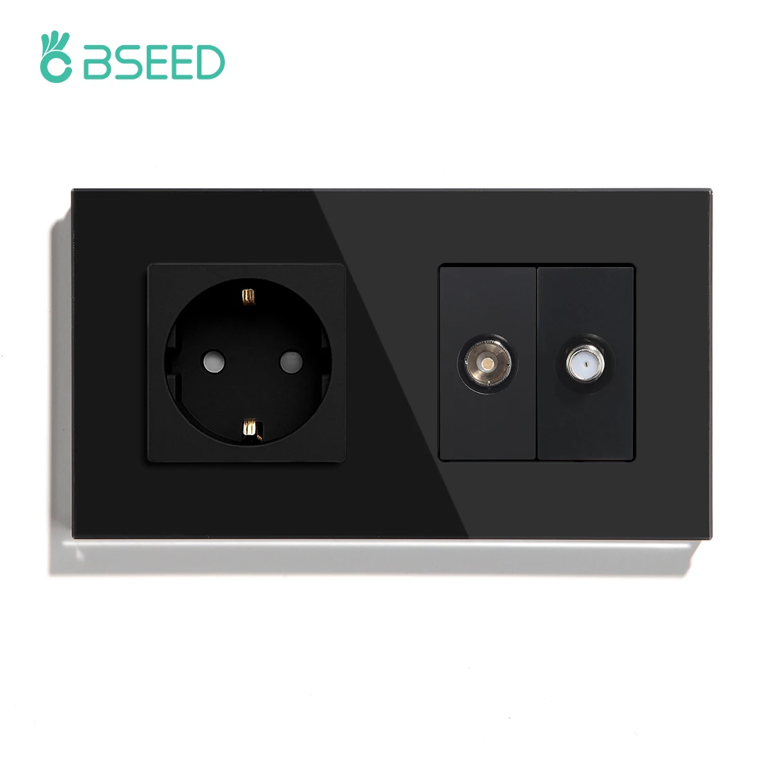 BSEED EU 표준 벽 전원 소켓 TV 위성 포트 16A 콘센트 플러그 안테나 텔레비전 크리스탈 유리 패널 250V