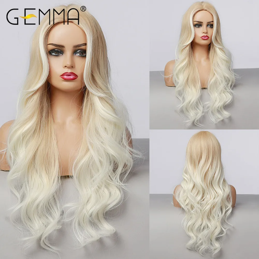 Длинные волнистые парики GEMMA для женщин светильник-коричневый блонд с эффектом