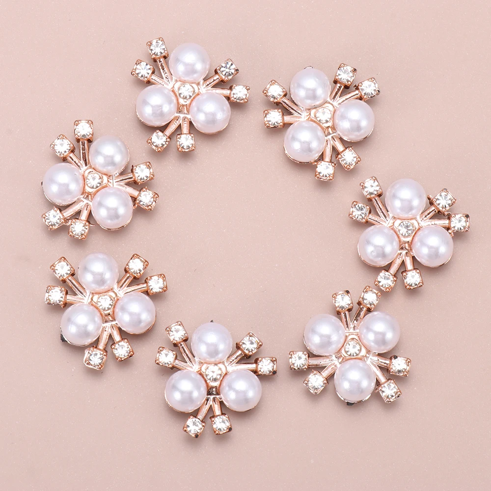 Handmade Pearl Flower Rhinestone Buttons Sparkling Crystal Hairpins rhinestone hairpins rhinestone accessories Decoration Clothes Sewing Accessories 10PCS