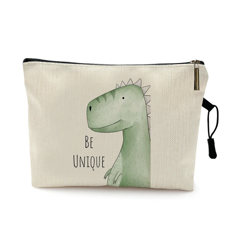Cute Watercolor Animal Prints Cosmetic Case Woman Cartoon Dinosaur Bear Makeup Bag Portable Toy Storage Bag Children Gift