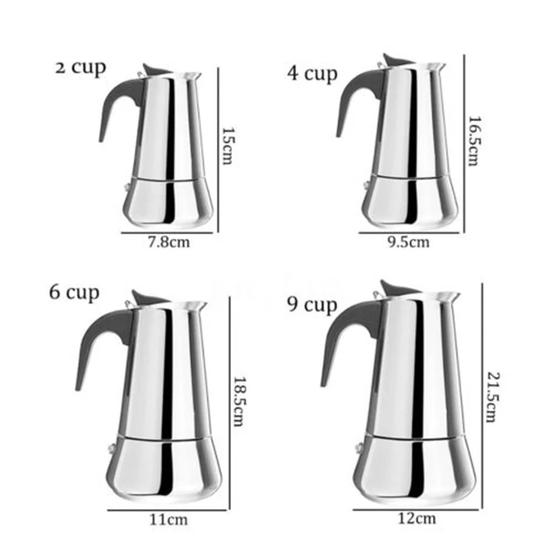 1X Нержавеющая сталь Moka Эспрессо кофеварка Перколятор плита 100-450 мл
